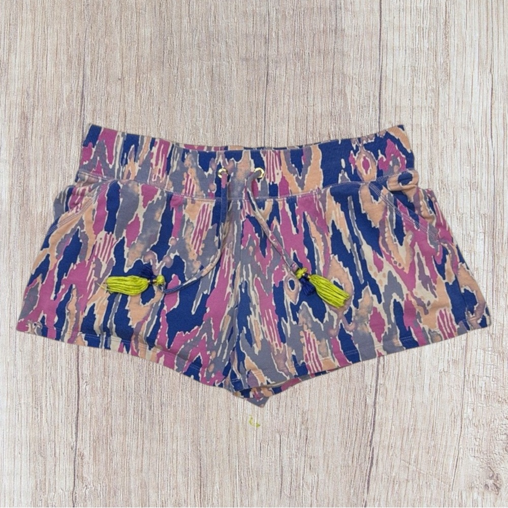 Lilly Pulitzer Yasmin Too Many Prints Blue Pink Cotton Drawstring Shorts Small